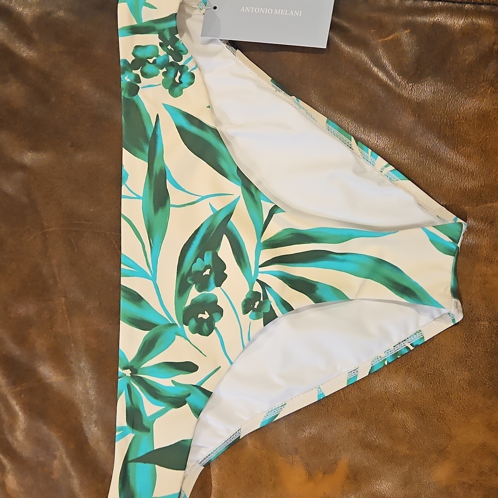 ANTONIO MELANI Hipster Bikini Bottom: Green/Ivory Tropical Print: XL